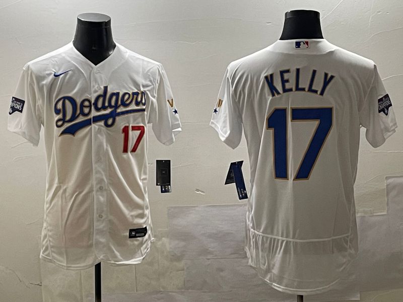 Men Los Angeles Dodgers 17 Kelly White Gold Elite 2025 Nike MLB Jersey style 9
